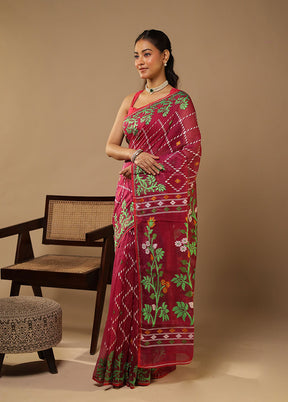 Purple Jamdani Cotton Saree Without Blouse Piece
