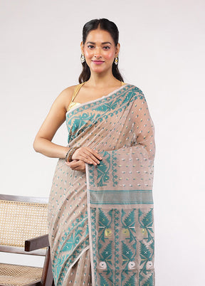 White Jamdani Cotton Saree Without Blouse Piece