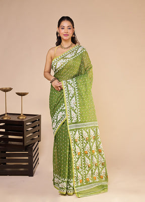 Green Jamdani Cotton Saree Without Blouse Piece