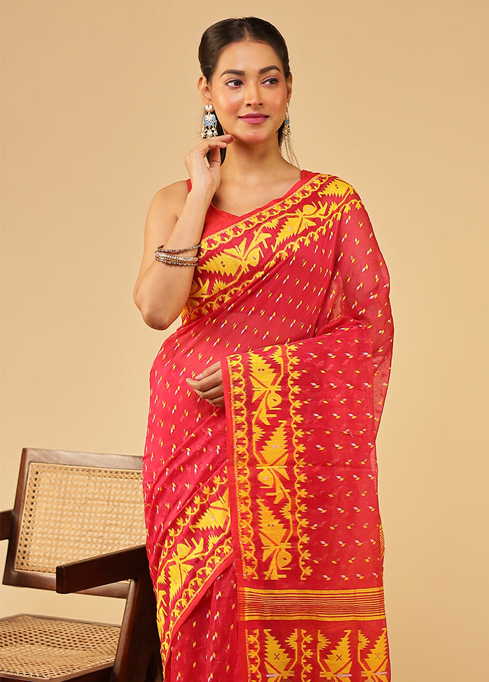 Pink Jamdani Cotton Saree Without Blouse Piece