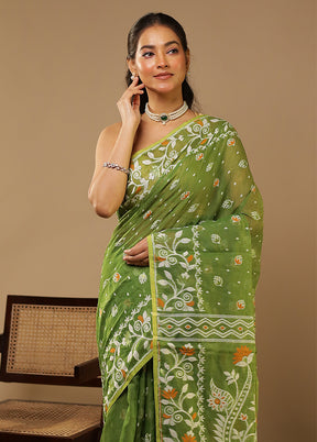 Green Jamdani Cotton Saree Without Blouse Piece