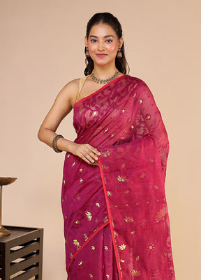 Purple Jamdani Cotton Saree Without Blouse Piece