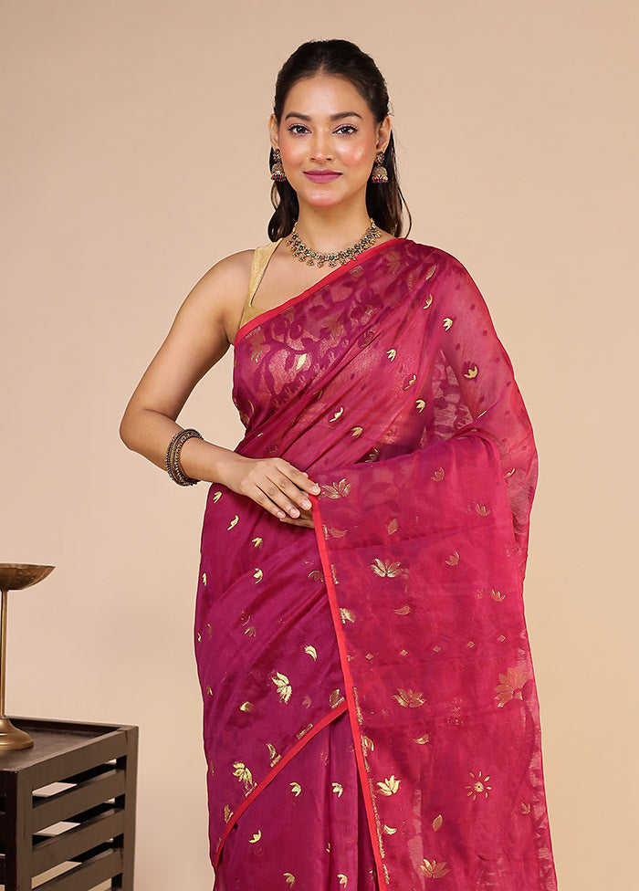Purple Jamdani Cotton Saree Without Blouse Piece