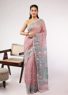 Pink Jamdani Cotton Saree With Blouse Piece
