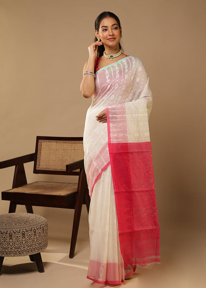 Pink Jamdani Cotton Saree Without Blouse Piece