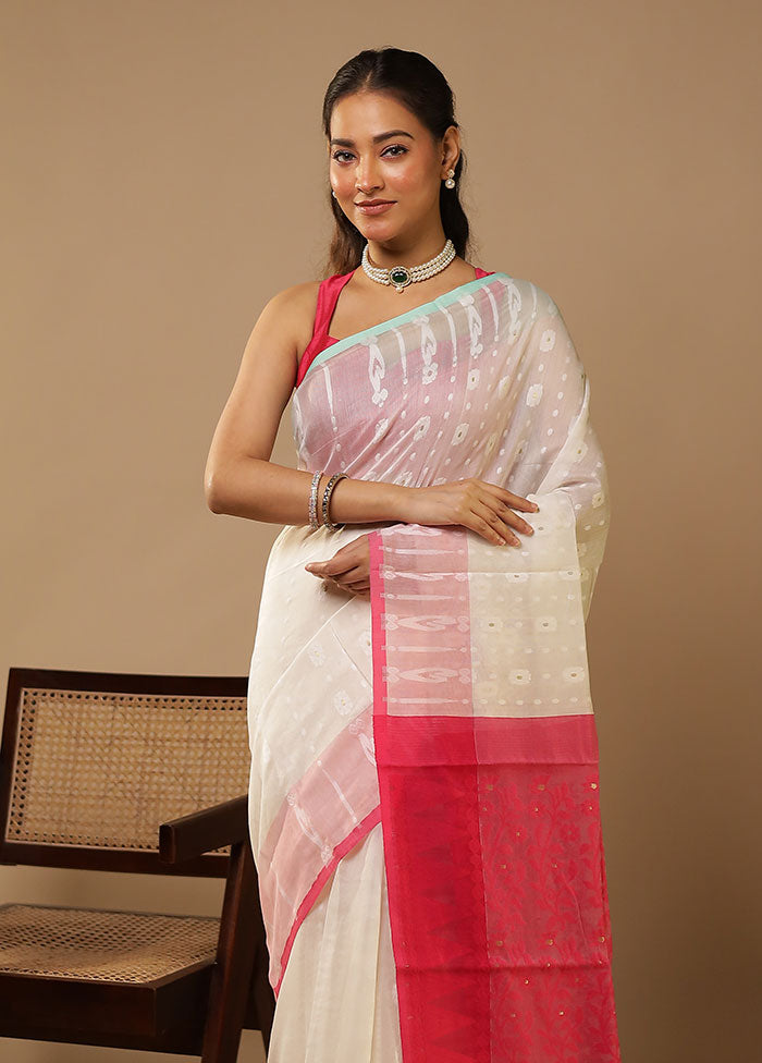 Pink Jamdani Cotton Saree Without Blouse Piece