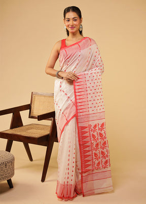 White Jamdani Cotton Saree Without Blouse Piece