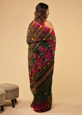 Green Jamdani Cotton Saree Without Blouse Piece