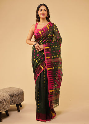 Green Jamdani Cotton Saree Without Blouse Piece