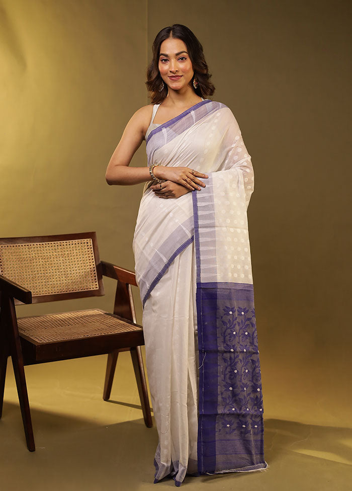 Cream Jamdani Cotton Saree Without Blouse Piece