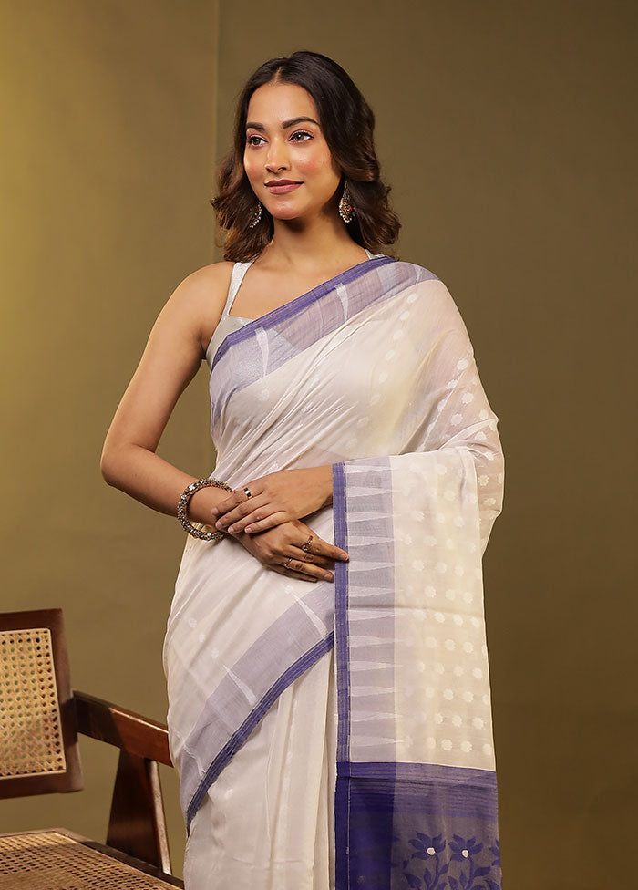 Cream Jamdani Cotton Saree Without Blouse Piece
