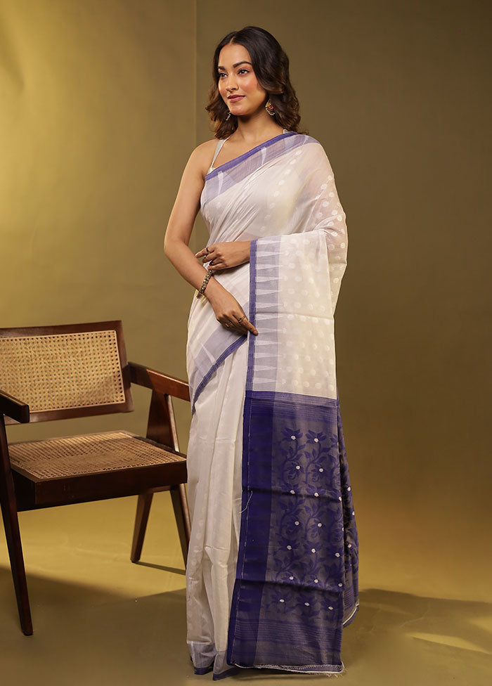 Cream Jamdani Cotton Saree Without Blouse Piece