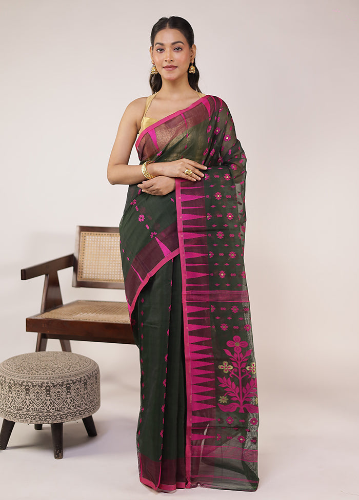 Green Jamdani Cotton Saree Without Blouse Piece