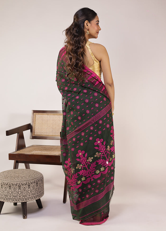 Green Jamdani Cotton Saree Without Blouse Piece
