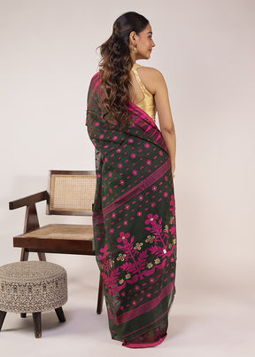 Green Jamdani Cotton Saree Without Blouse Piece