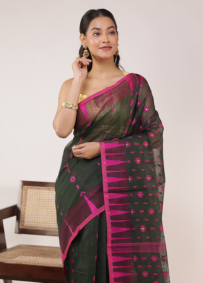 Green Jamdani Cotton Saree Without Blouse Piece