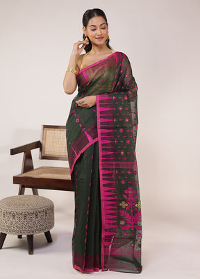 Green Jamdani Cotton Saree Without Blouse Piece