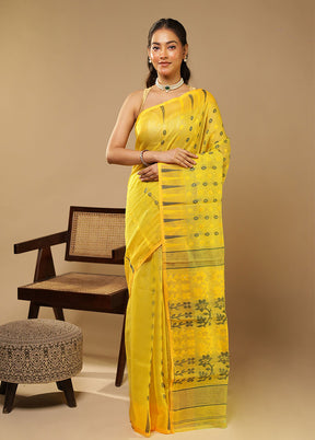 Yellow Jamdani Cotton Saree Without Blouse Piece