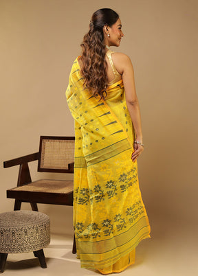 Yellow Jamdani Cotton Saree Without Blouse Piece