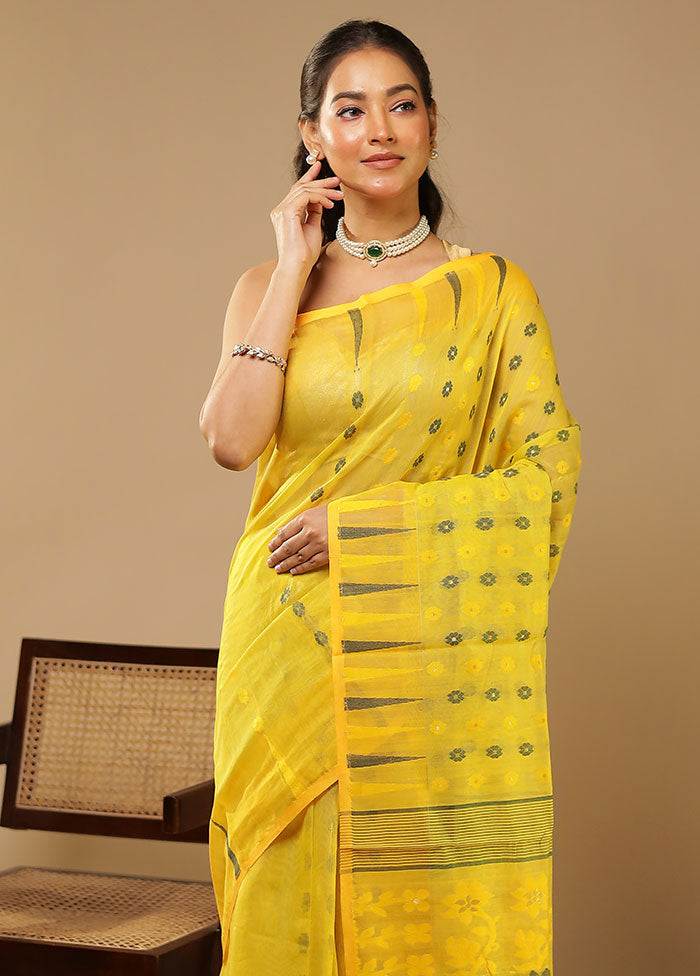Yellow Jamdani Cotton Saree Without Blouse Piece