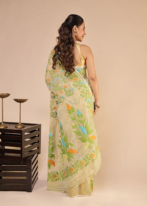 Green Jamdani Cotton Saree Without Blouse Piece