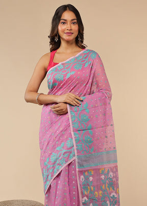 Purple Jamdani Cotton Saree Without Blouse Piece
