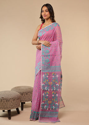 Purple Jamdani Cotton Saree Without Blouse Piece