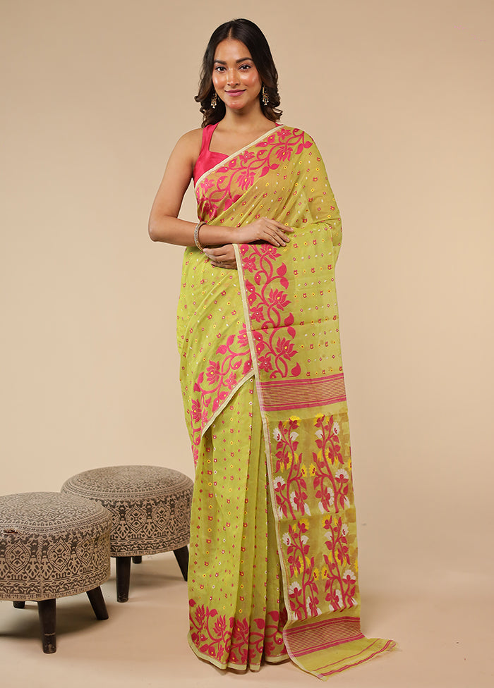 Yellow Jamdani Cotton Saree Without Blouse Piece