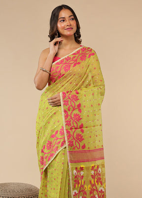 Yellow Jamdani Cotton Saree Without Blouse Piece