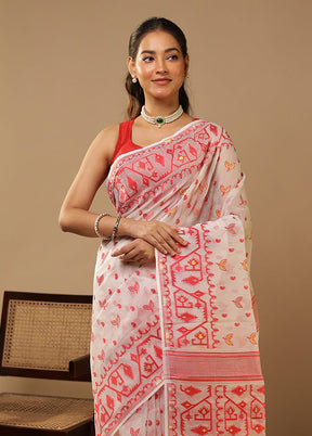 White Jamdani Cotton Saree Without Blouse Piece