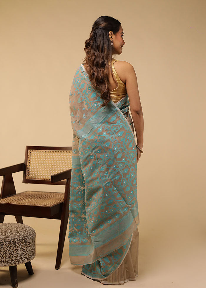 Grey Jamdani Cotton Saree Without Blouse Piece