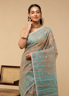 Grey Jamdani Cotton Saree Without Blouse Piece