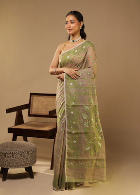 Grey Jamdani Cotton Saree Without Blouse Piece