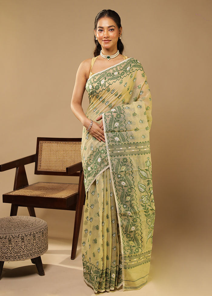 Green Jamdani Cotton Saree Without Blouse Piece