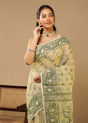 Cream Jamdani Cotton Saree Without Blouse Piece