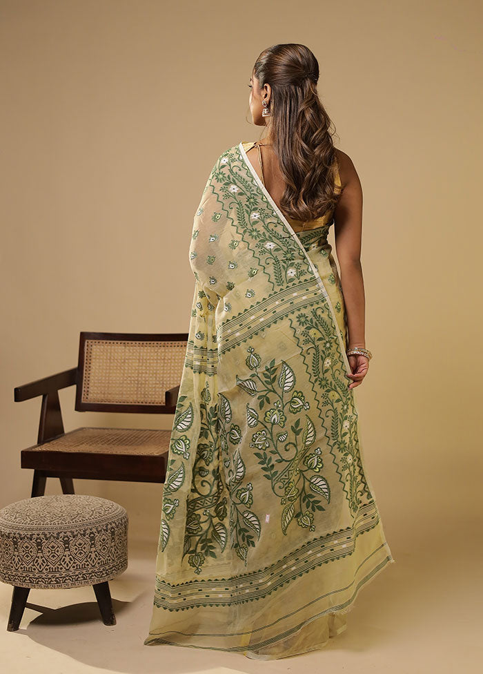 Cream Jamdani Cotton Saree Without Blouse Piece