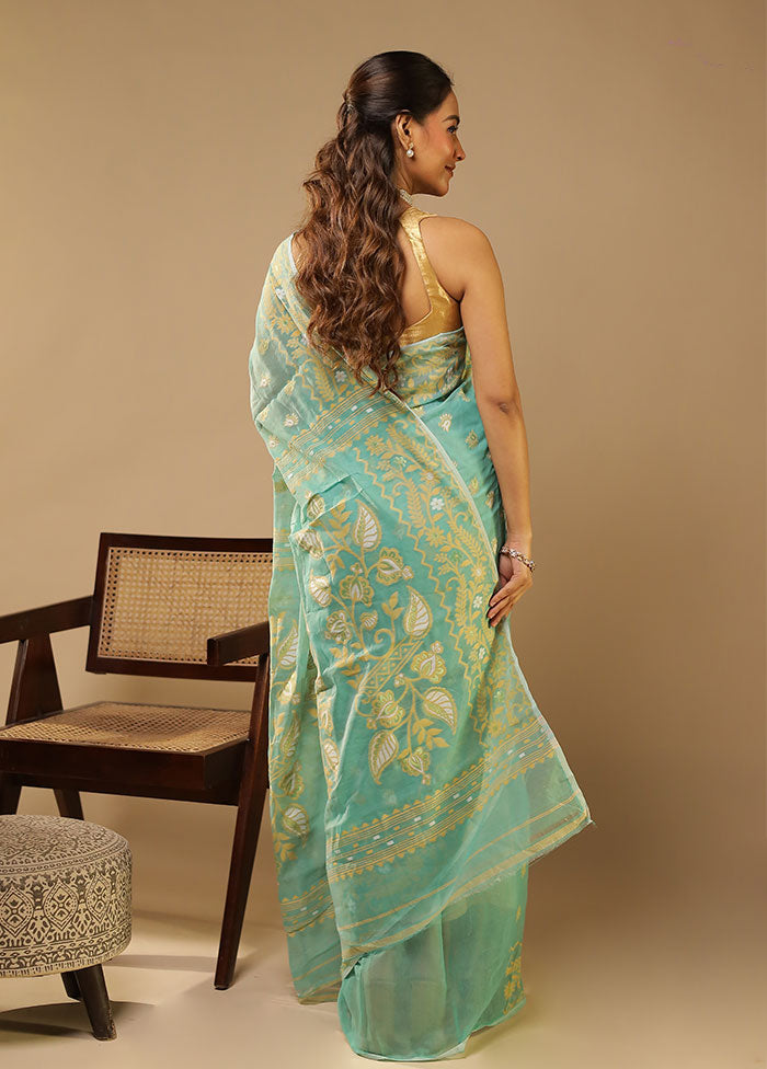 Green Jamdani Cotton Saree Without Blouse Piece