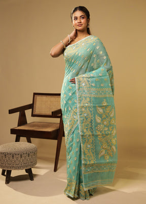 Green Jamdani Cotton Saree Without Blouse Piece