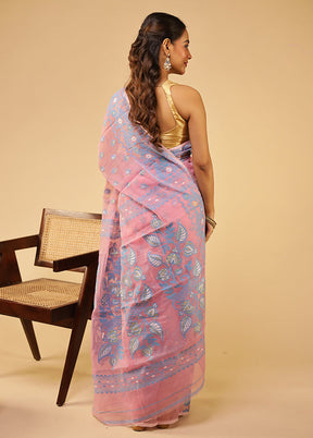 Purple Jamdani Cotton Saree Without Blouse Piece