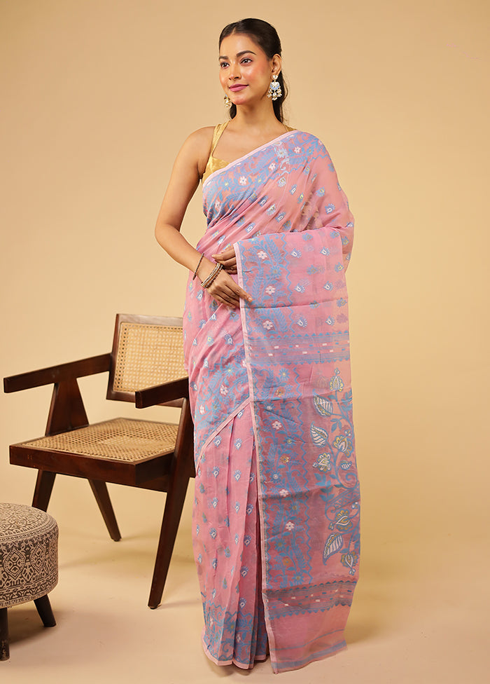 Purple Jamdani Cotton Saree Without Blouse Piece