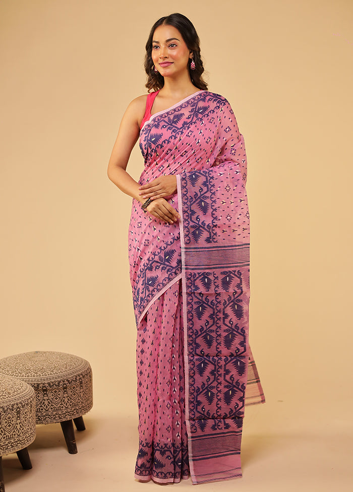 Purple Jamdani Cotton Saree Without Blouse Piece