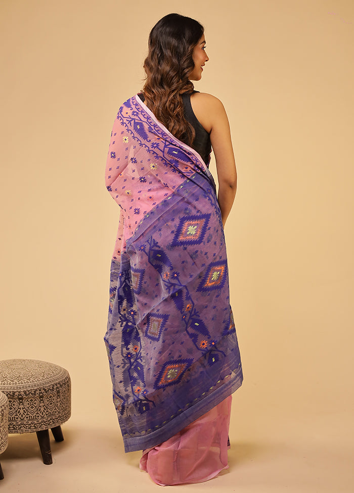 Pink Jamdani Cotton Saree Without Blouse Piece