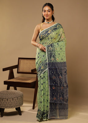 Green Jamdani Cotton Saree Without Blouse Piece