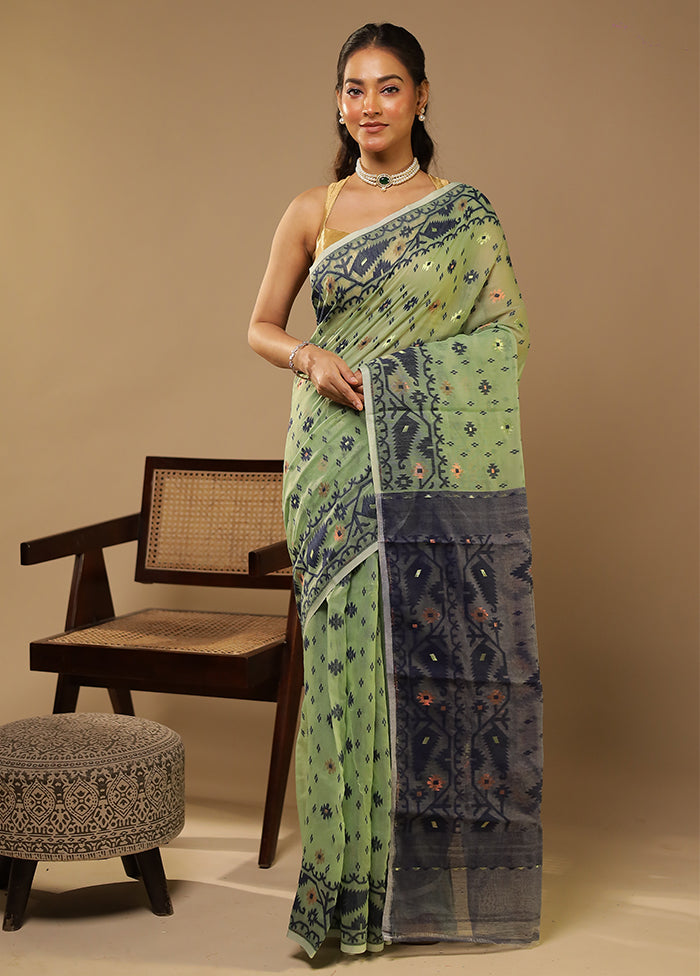 Green Jamdani Cotton Saree Without Blouse Piece