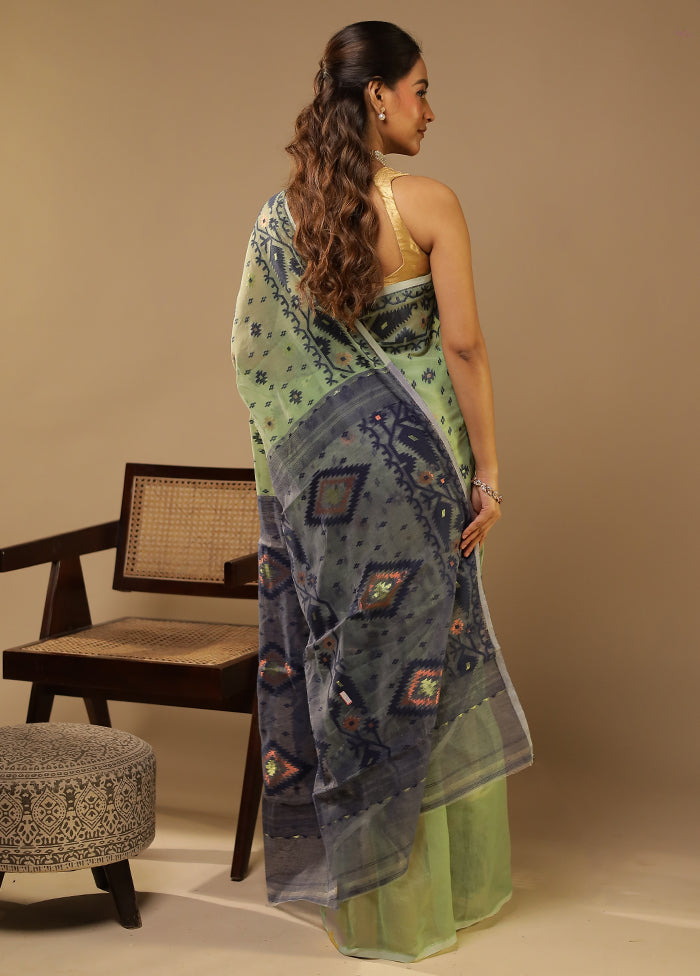 Green Jamdani Cotton Saree Without Blouse Piece