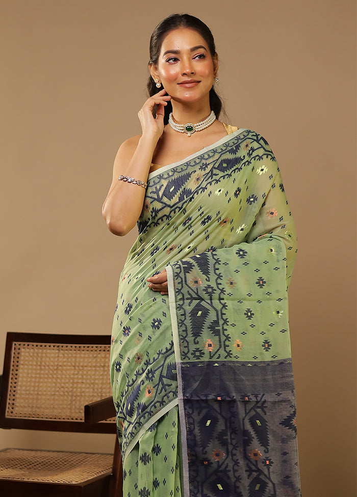 Green Jamdani Cotton Saree Without Blouse Piece