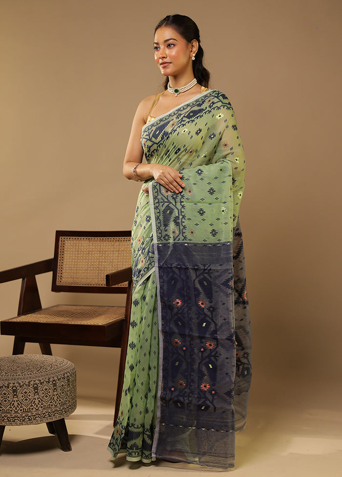 Green Jamdani Cotton Saree Without Blouse Piece