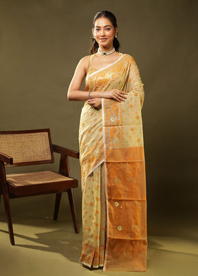 Cream Jamdani Cotton Saree Without Blouse Piece