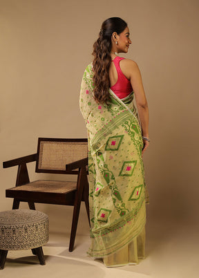 Cream Jamdani Cotton Saree Without Blouse Piece