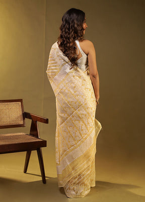 Cream Jamdani Cotton Saree Without Blouse Piece